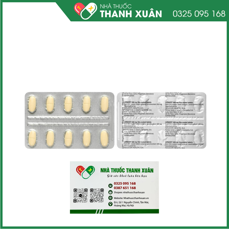 Thuốc Leracet 500mg điều trị động kinh (6 vỉ x 10 viên)